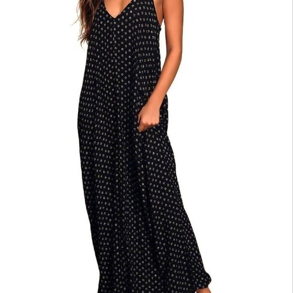 Lulu's Yours Tule Black Floral Print Maxi Dress Size Small/Medium - Picture 1 of 9